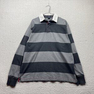 Gant Rugby Polo Long sleeve Shirt Mens XL Grey Striped Preppy 90s Dark Academia